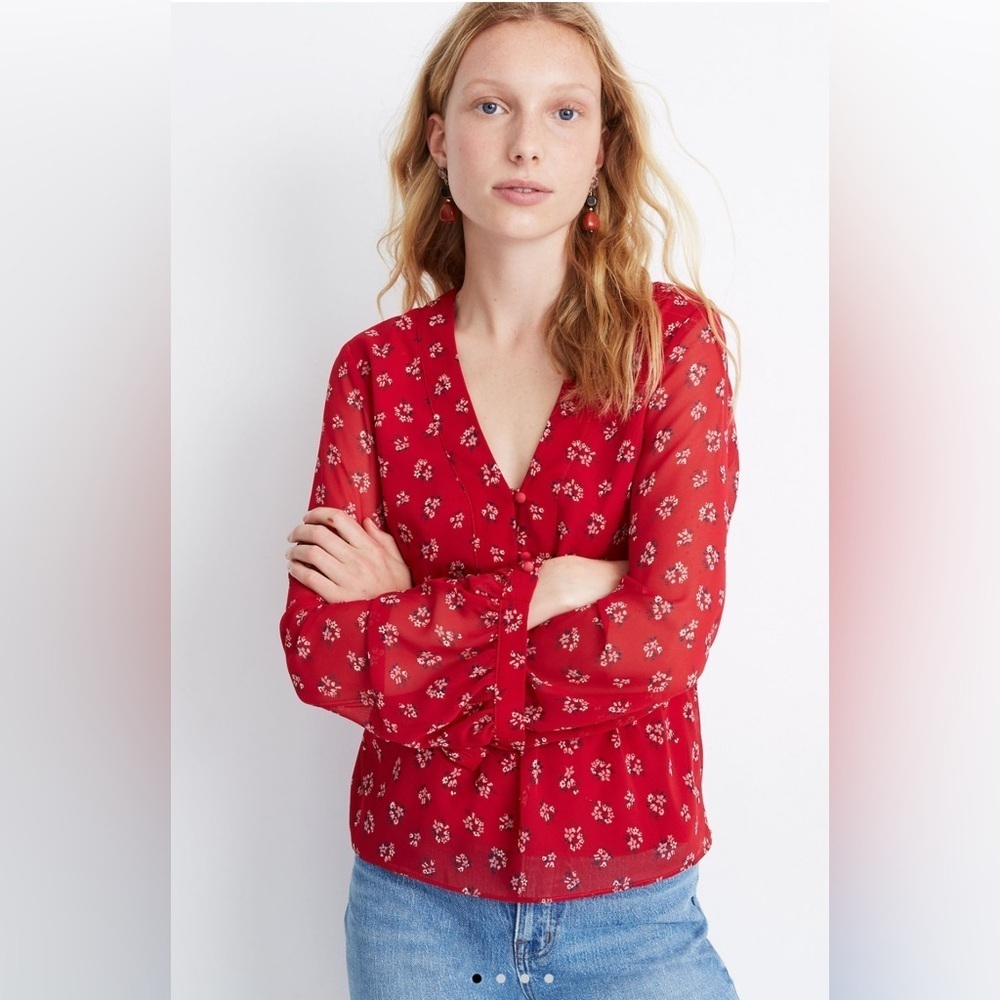 Madewell V-Neck Peplum Top in Little Lilies, Size XS